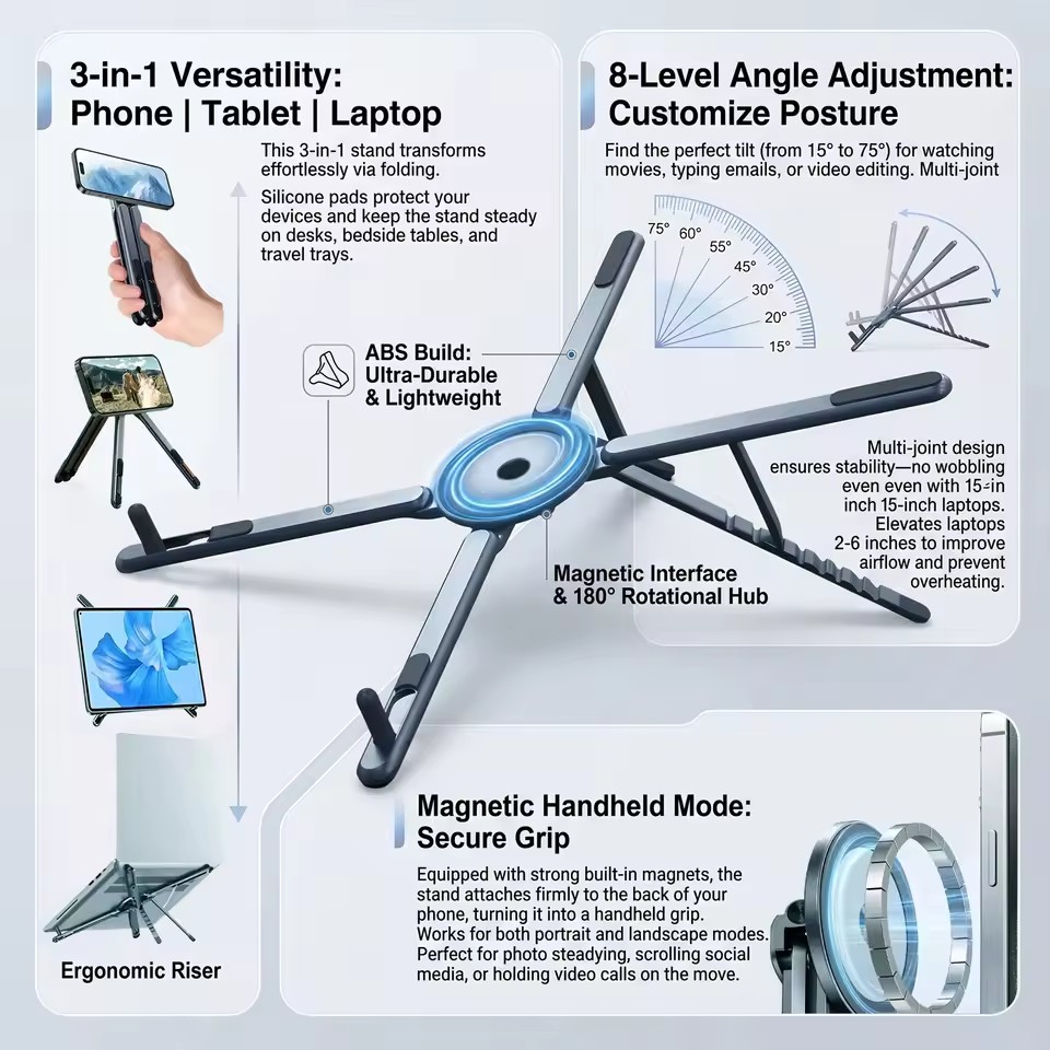 Desk Setup Notebook - Soporte Magnético Portátil para Teléfono y