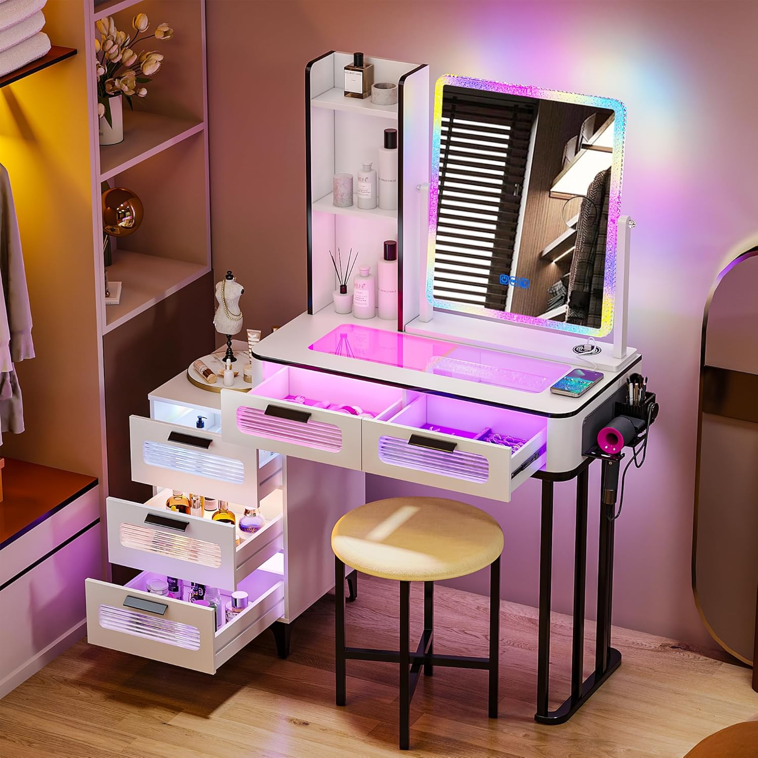 Desk Setup Charging Station - Escritorio de Maquillaje i*-RGB con Estación